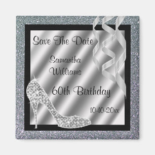 Silver Glittery Stiletto & Streamers 60. Geburtsta Magnet