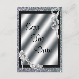 Silver Glittery Stiletto & Streamers 65. Geburtsta Save The Date