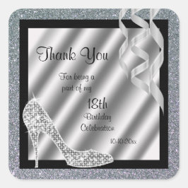 Silver Glittery Stiletto & Streamers Quadratischer Aufkleber