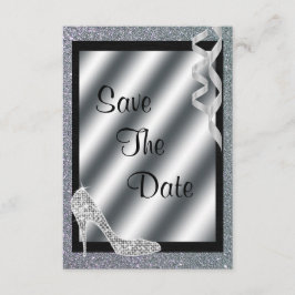 Silver Glittery Stiletto & Streamers Sweet 16 Save The Date