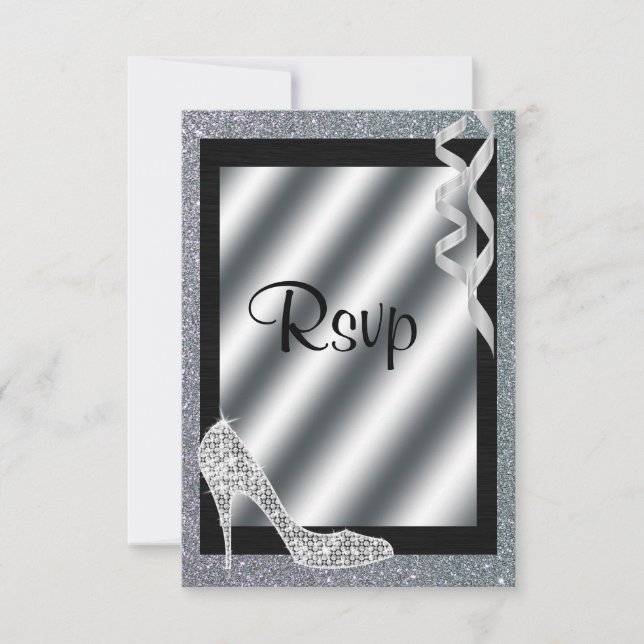 Silver Glittery Stiletto & Streamers UAWG RSVP Karte (Vorderseite)