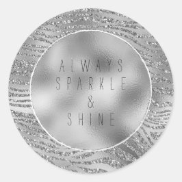 Silver Glitz Zebra Print Runder Aufkleber