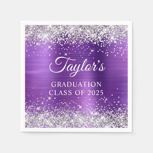 Silver Glitzer Amethyst Foil Abschluss Serviette (Vorderseite)