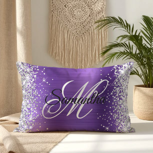 Silver Glitzer Amethyst Foil Extravagant Monogramm Lendenkissen