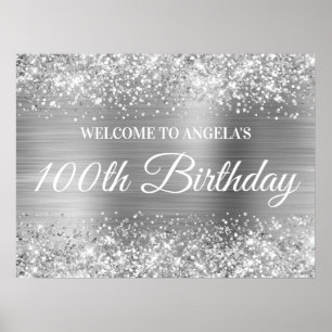 Silver Glitzer and Foil 100. Geburtstag Willkommen Poster