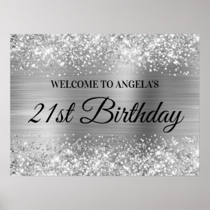 Silver Glitzer and Foil 21. Geburtstag Willkommen Poster