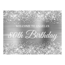 Silver Glitzer and Foil 80. Geburtstag Willkommen