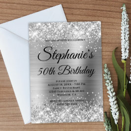 Silver Glitzer and Foil Extravagant Monogram Einladung