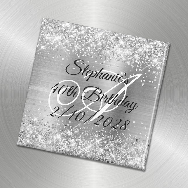 Silver Glitzer and Foil Mit Monogramm 40. Geburtst Magnet (Von Creator hochgeladen)