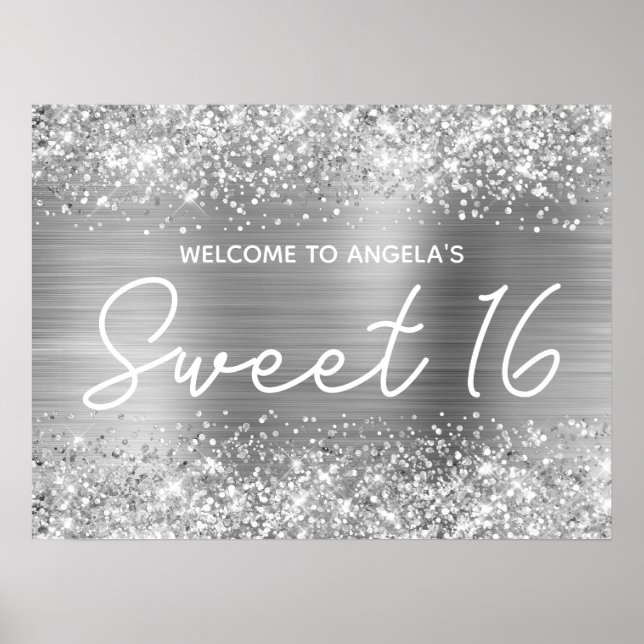 Silver Glitzer and Foil Sweet 16 Willkommen Poster (Vorne)