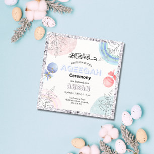 Silver Glitzer Aqeeqah- Aqiqah- Einladung