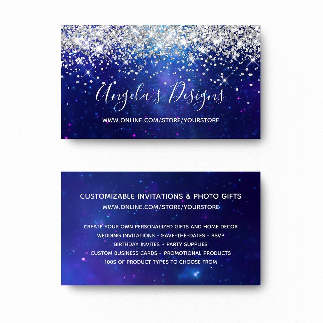 Silver Glitzer Aqua Blue Galaxy Online Store Visitenkarte (Silver Glitter Aqua Blue Galaxy Online Store Business Card)