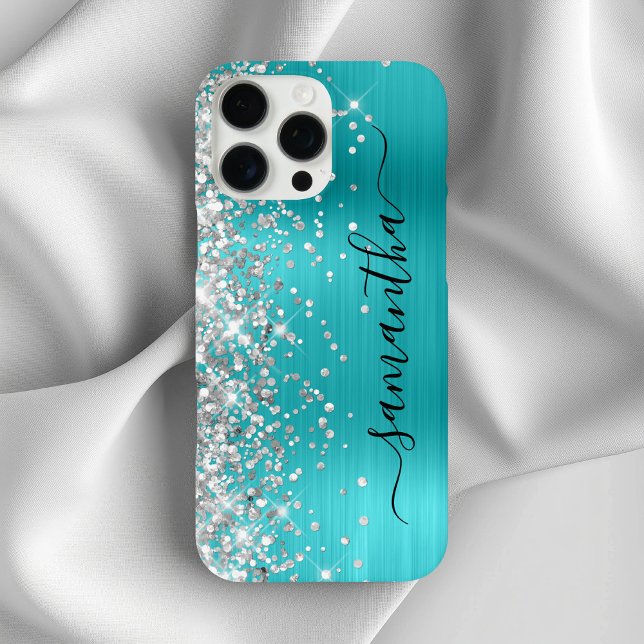Silver Glitzer Aqua Blue Metallic Girly Signature Case-Mate iPhone Hülle (Silver Glitter Aqua Blue Metallic Girly Signature Case-Mate iPhone Case)