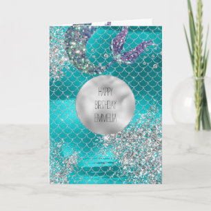 Silver Glitzer Aqua Mermaid Karte