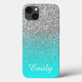 Silver Glitzer Aqua Ombre Personalisiert Case-Mate iPhone Hülle