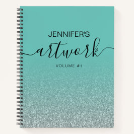 Silver Glitzer Aquamarin Girly Ombre Sketchbook Na Notizbuch
