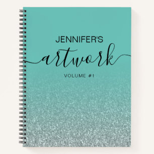 Silver Glitzer Aquamarin Girly Ombre Sketchbook Na Notizbuch