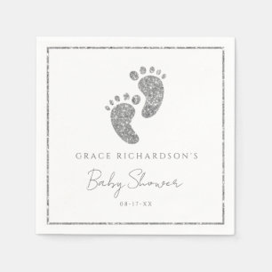 Silver Glitzer Baby Feet Footprint Babydusche Serviette