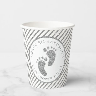 Silver Glitzer Baby Showshot Footprint Party Pappbecher