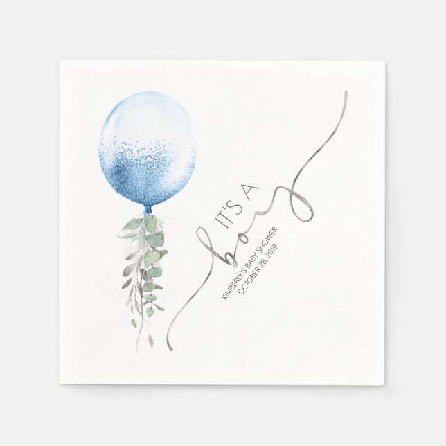 Silver Glitzer Balloon Garland Elegante Babydusche Serviette (Vorderseite)