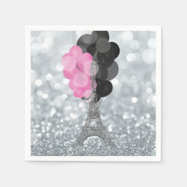 Silver Glitzer & Balloons Paris Eiffel Tower Party Serviette