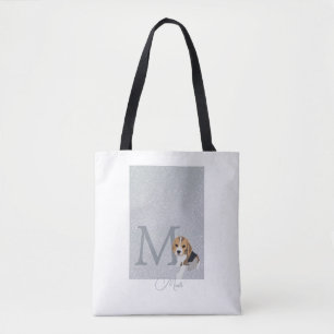 Silver Glitzer Beagle Dog Lover Custom Monogram