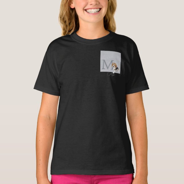 Silver Glitzer Beagle Hund Lover Individuelle Name T-Shirt (Vorderseite)