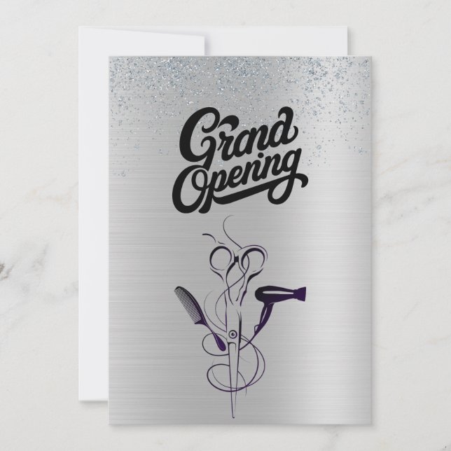 Silver Glitzer Beauty Salon Grand Opening Einladung (Vorderseite)