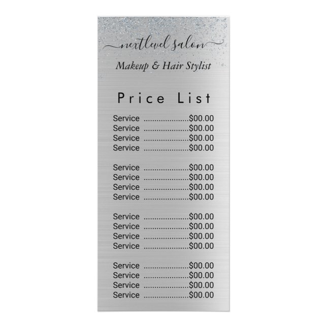 Silver Glitzer Beauty Salon Werbekarte (Vorne)