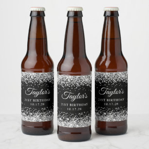 Silver Glitzer Black 21. Geburtstag Bierflaschenetikett
