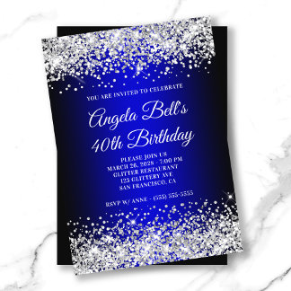 Silver Glitzer Black Blue Gradient 40. Geburtstag Einladung