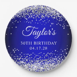 Silver Glitzer Black Blue Ombre 30. Geburtstag Pappteller
