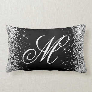 Silver Glitzer Black Foil Extravagant Mit Monogram Lendenkissen