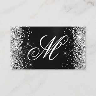 Silver Glitzer Black Foil Extravagant Mit Monogram Visitenkarte