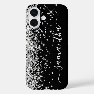 Silver Glitzer Black Girly Signature iPhone 16 Hülle