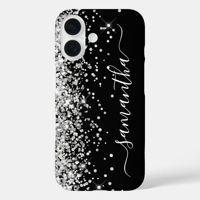 Silver Glitzer Black Girly Signature Case-Mate iPhone Hülle (Rückseite)