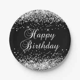 Silver Glitzer Black Happy Geburtstag Pappteller