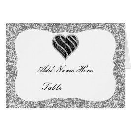 Silver Glitzer Black Heart Table Platzkarte
