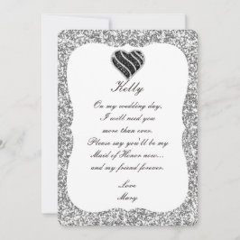 Silver Glitzer Black Heart Trauzeugin Card Einladung