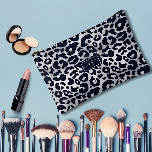 Silver Glitzer Black Leopard Print Mit Monogramm Zubehörtasche (Von Creator hochgeladen)