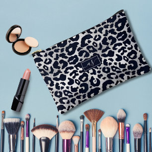 Silver Glitzer Black Leopard Print Mit Monogramm Zubehörtasche