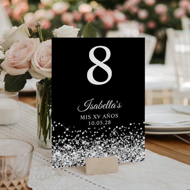 Silver Glitzer Black Mis XV Anos Tischnummer (Silver Glitter Black Mis XV Anos Table Number)