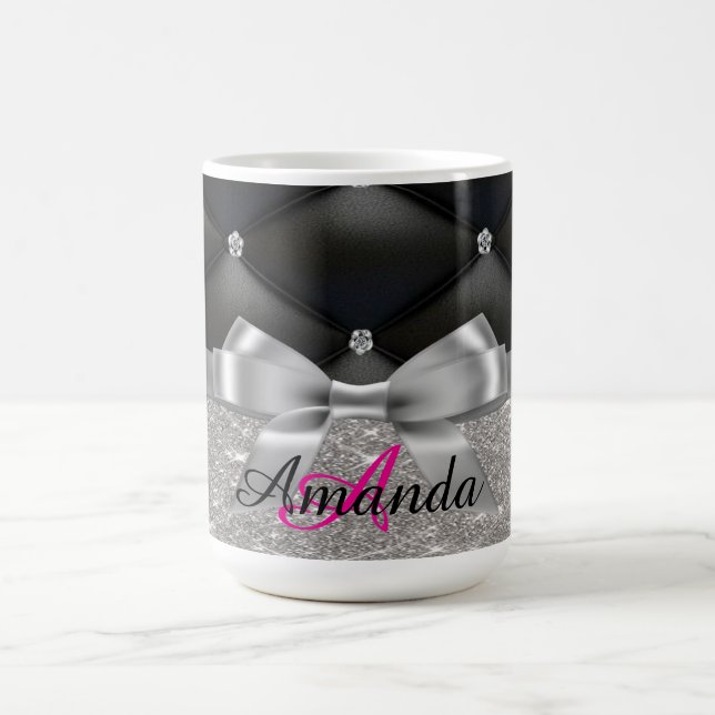 Silver Glitzer Black Monogram Electronics Bag Kaffeetasse (Mittel)