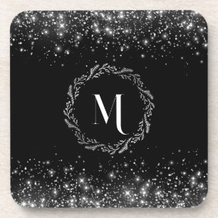 Silver Glitzer Black Monogram Getränkeuntersetzer