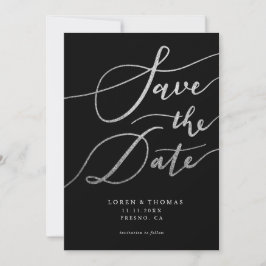 Silver Glitzer Black Script Typografie Save The Date