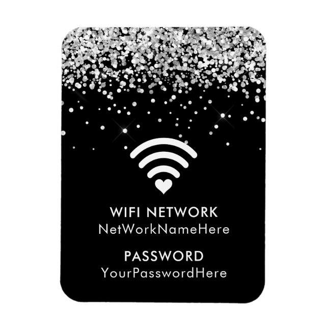 Silver Glitzer Black WiFi-Netzwerk und Kennwort Magnet (Vertikal)