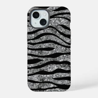 Silver Glitzer & Black Zebra Streifen iPhone 15 Hülle