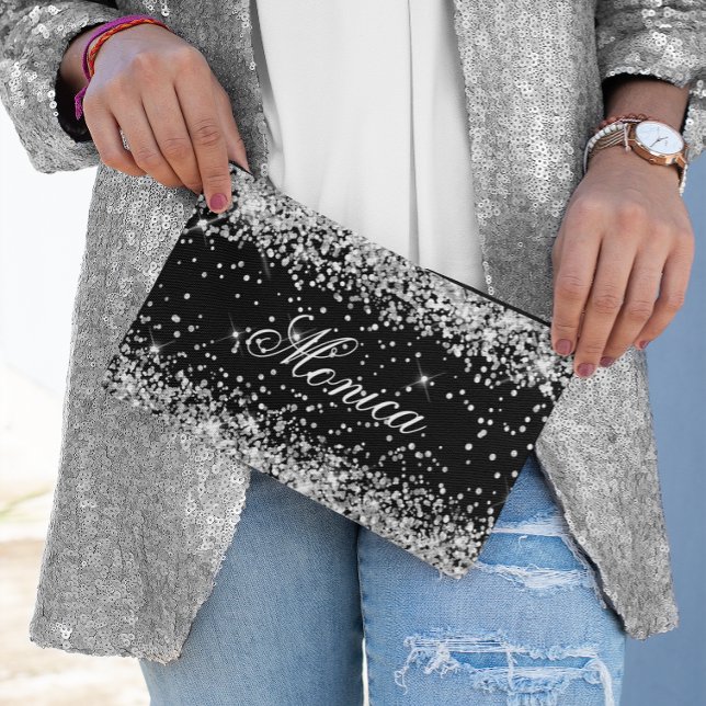Silver Glitzer Black Zubehörtasche (Silver Glitter Black Accessory Pouch)