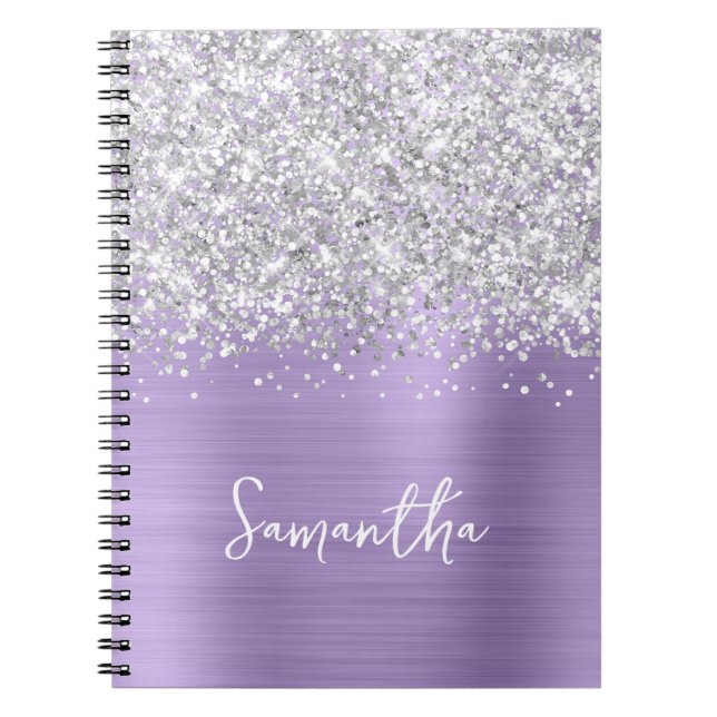 Silver Glitzer Blale Lila Glam Script Name Notizblock (Vorderseite)