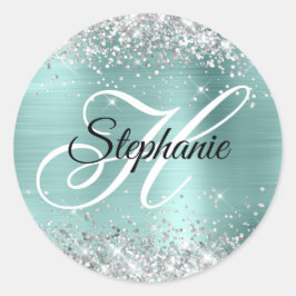 Silver Glitzer Blasstürkisfarbener Fohlen Extravag Runder Aufkleber